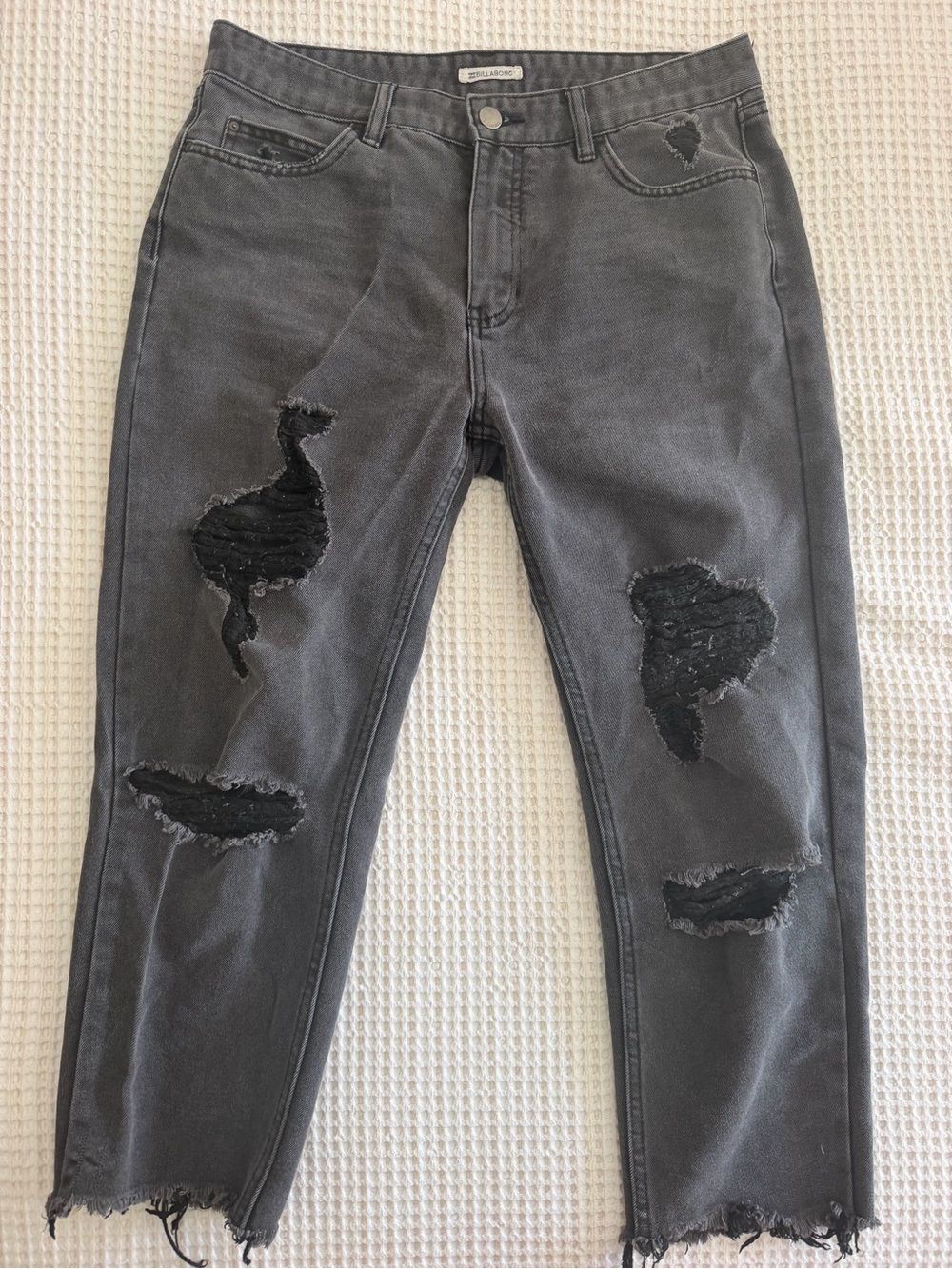 Billabong Black Distressed Relaxed Fit Cropped Jeans